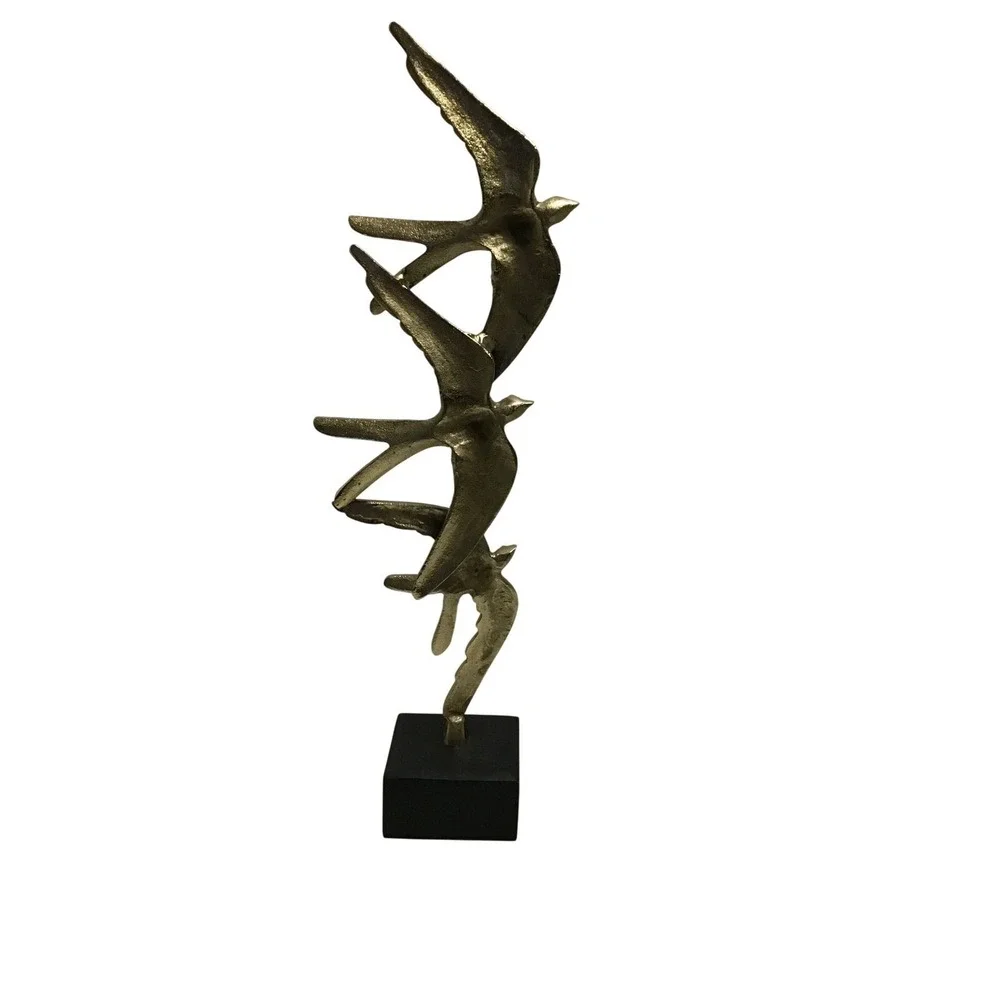 Vintage Brass Bird Sculpture on Black Base Mid Century‎ Modern Decor